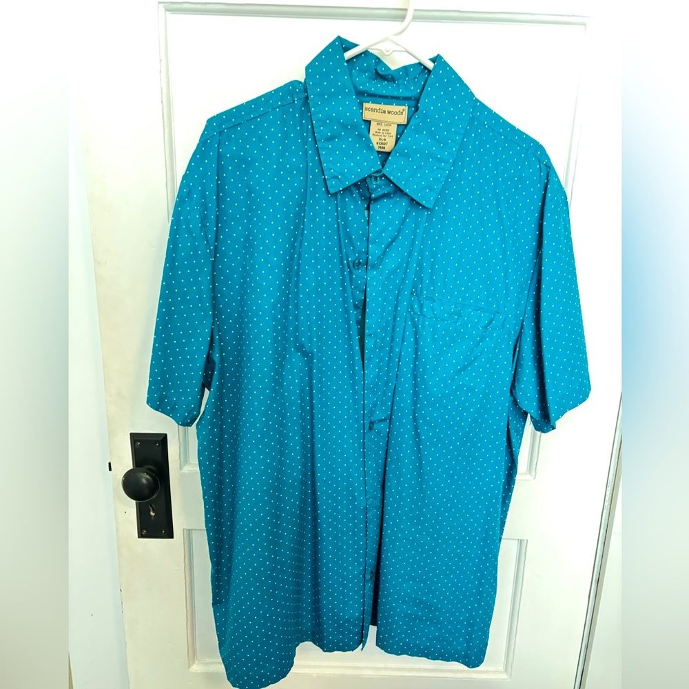 Croft & Barrow Teal Polka Dot Button Down Shirt